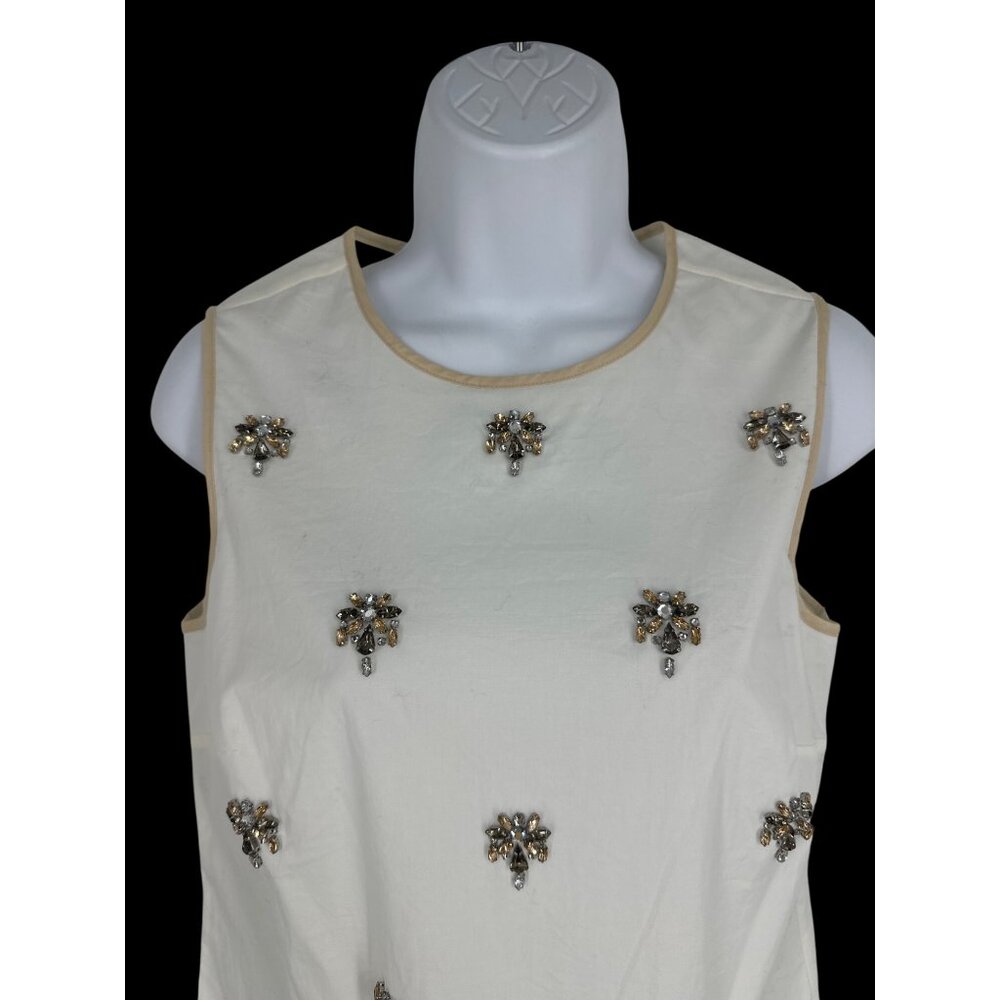 J Crew Factory Tank Top White Beige Jeweled Front Sleeveless Blouse Womens Sz 0 - Picture 2 of 8